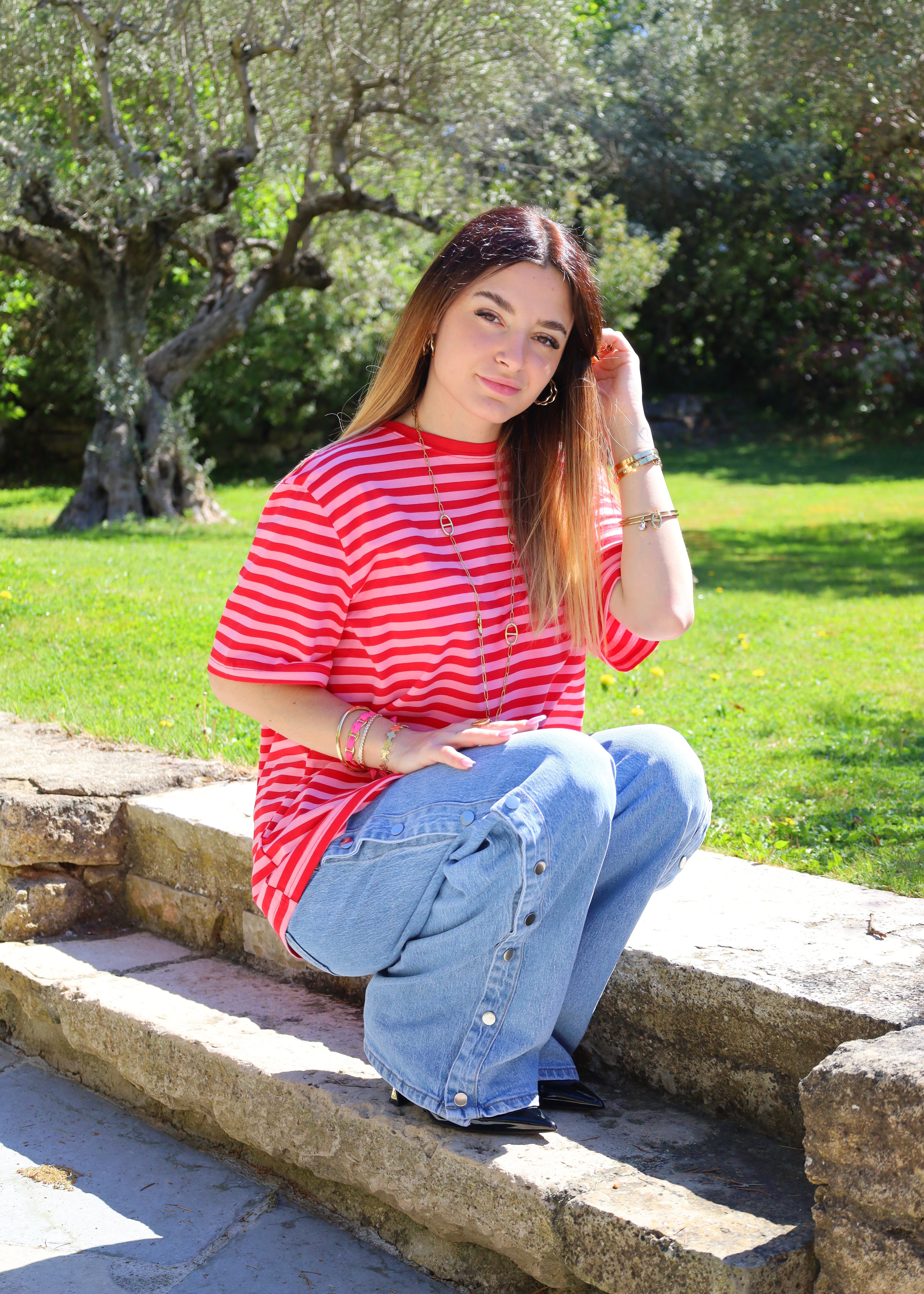 T-SHIRT - MARINE ROUGE/ROSE