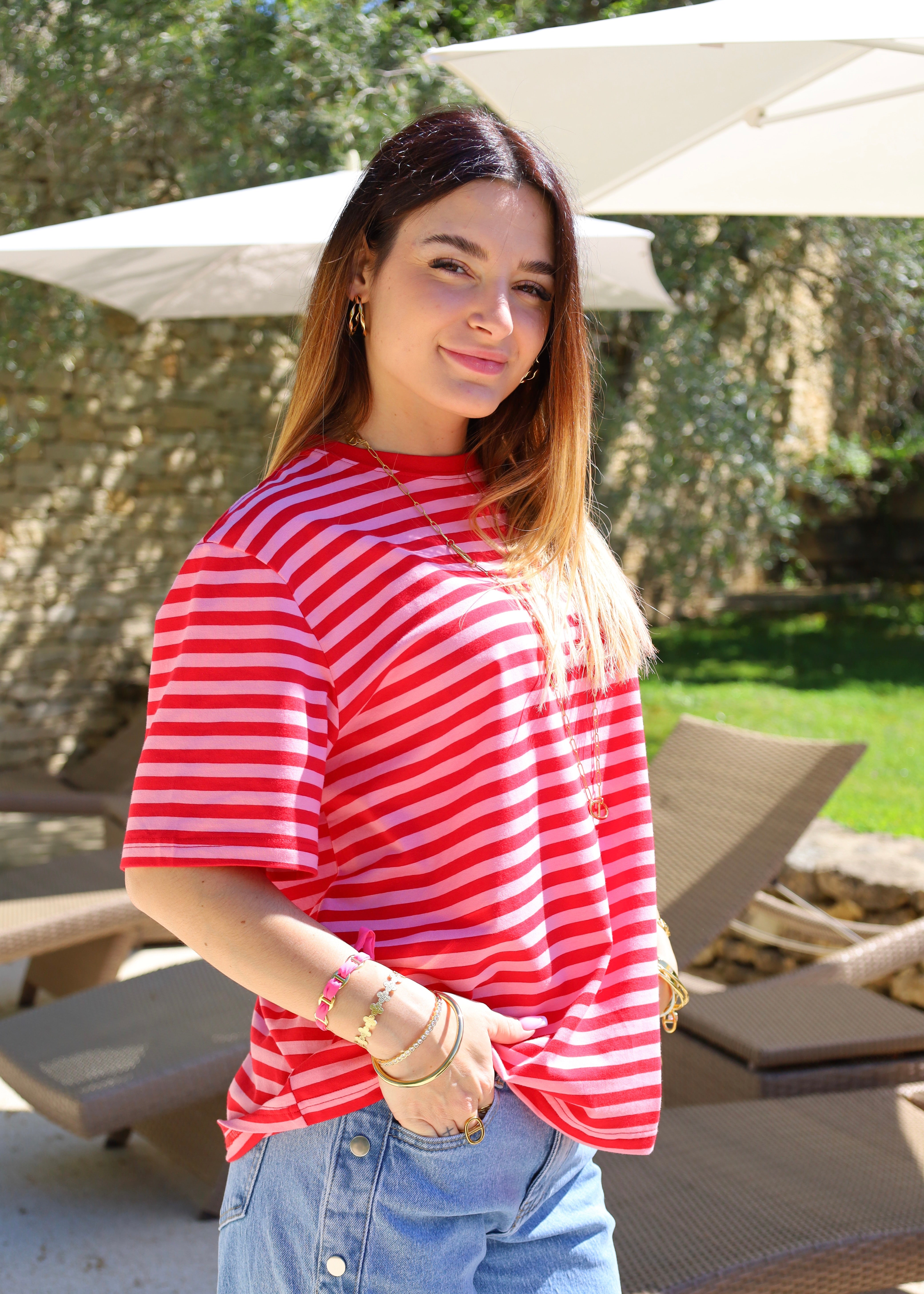 T-SHIRT - MARINE ROUGE/ROSE